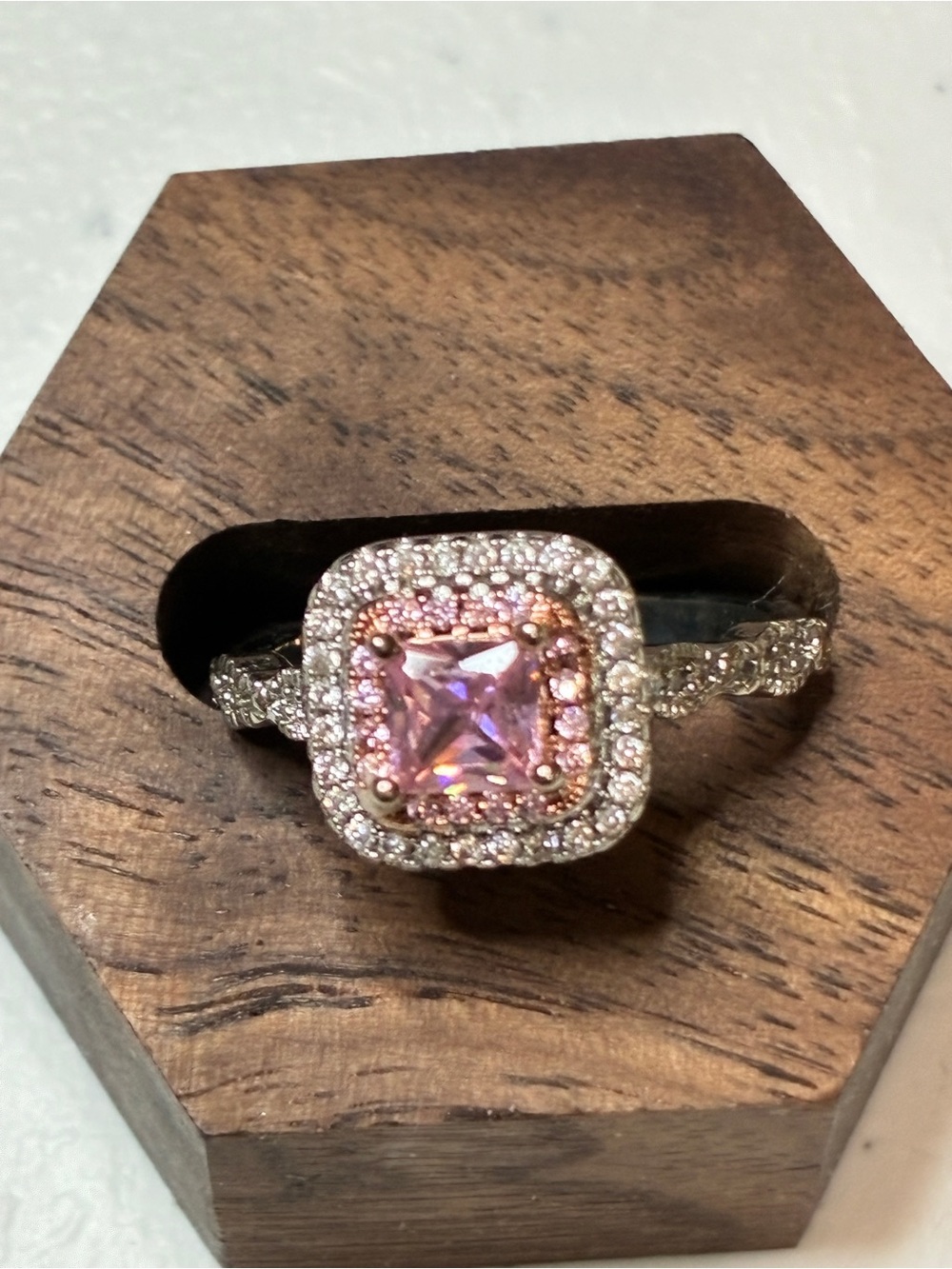 Silpada’s Elegant Pink Halo Square Gem Ring, Sterling Silver, sz 8